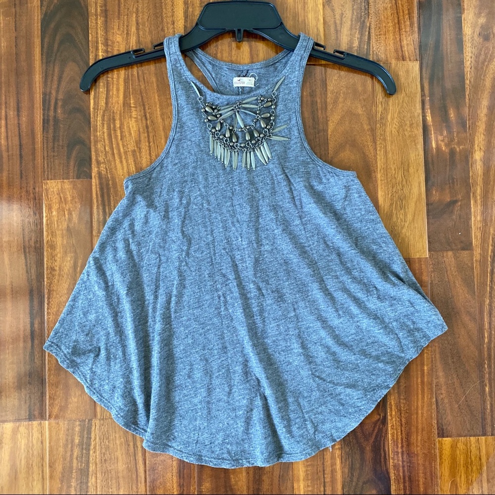 Hollister Beaded High Neck Racerback Gray Tank Top Size XS